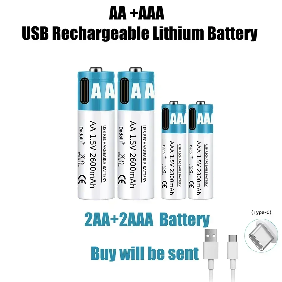 Bateria recarregável aa aaa 1.5v 2600mah bateria de íon de lítio recarregável aa 1.5v usb bateria de íon de lítio de carregamento rápido