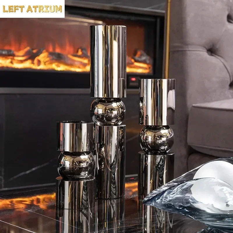Geometric Crystal Candle Holders Desk Decoration Transparent Crystal Pillar Candlestick Wax Melt Burner Home Aroma Container