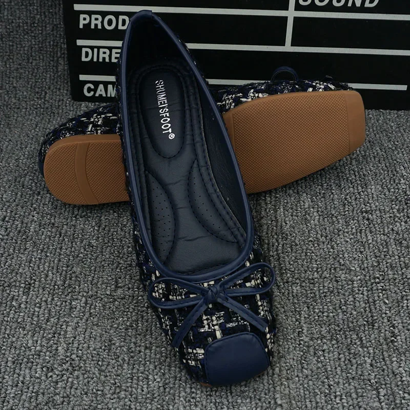 

2026 Spring and Autumn New Fashion Bow Soft Bottom Shallow Mouth Square Head Casual Large Flat Bottom Women's Shoes