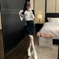 Kawaii Female Outfits Short Sleeve Women's Two Piece Set Skirt Beach Cheap Clothing Korean Style Offers Y2k Streetwear Full