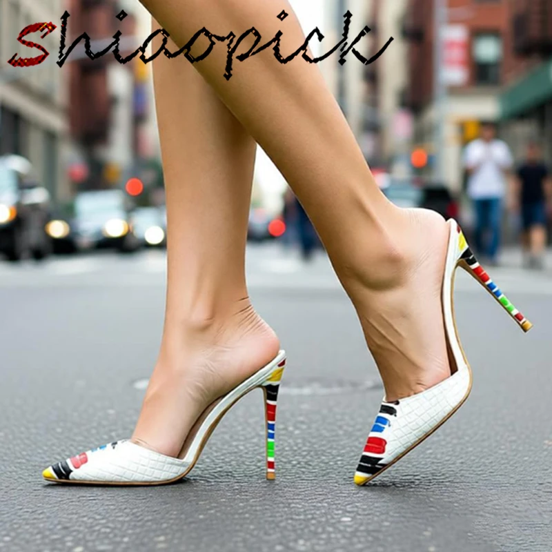 

Элегантные тапочки, новинка, большие размеры 45, 46, женские туфли-лодочки 12 см, 10 см, туфли-лодочки на шпильке с эффектом крокодила, сандалии на высоком каблуке с острым носком, OL Shoes