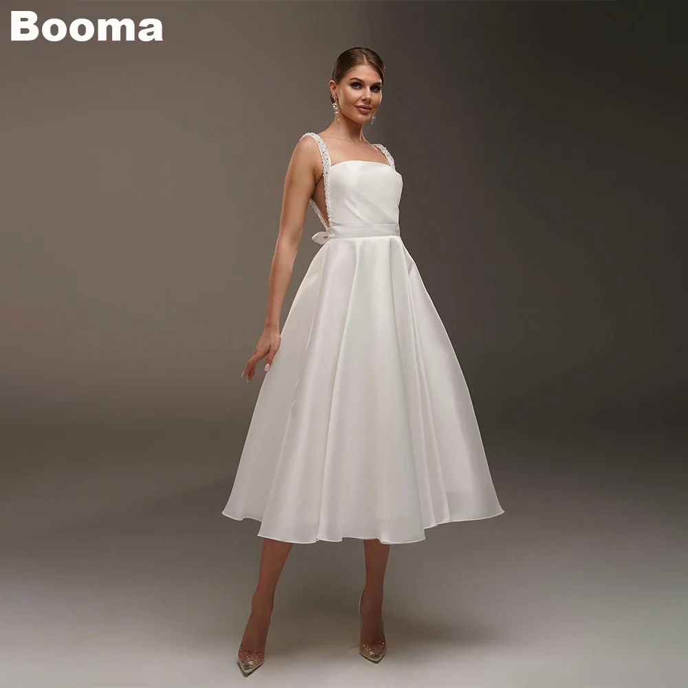 

Booma A-line Prom Dresses Sleeveless Light Wedding Party Dresses for Women Tea-length Brides Dresses Customized