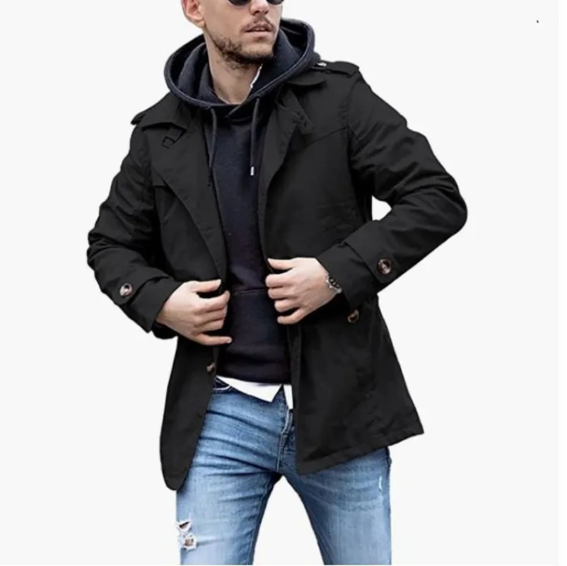 Cross-border Menswear Medium and Long Spring and Autumn Versatile British Fashion Simple Men's Coat