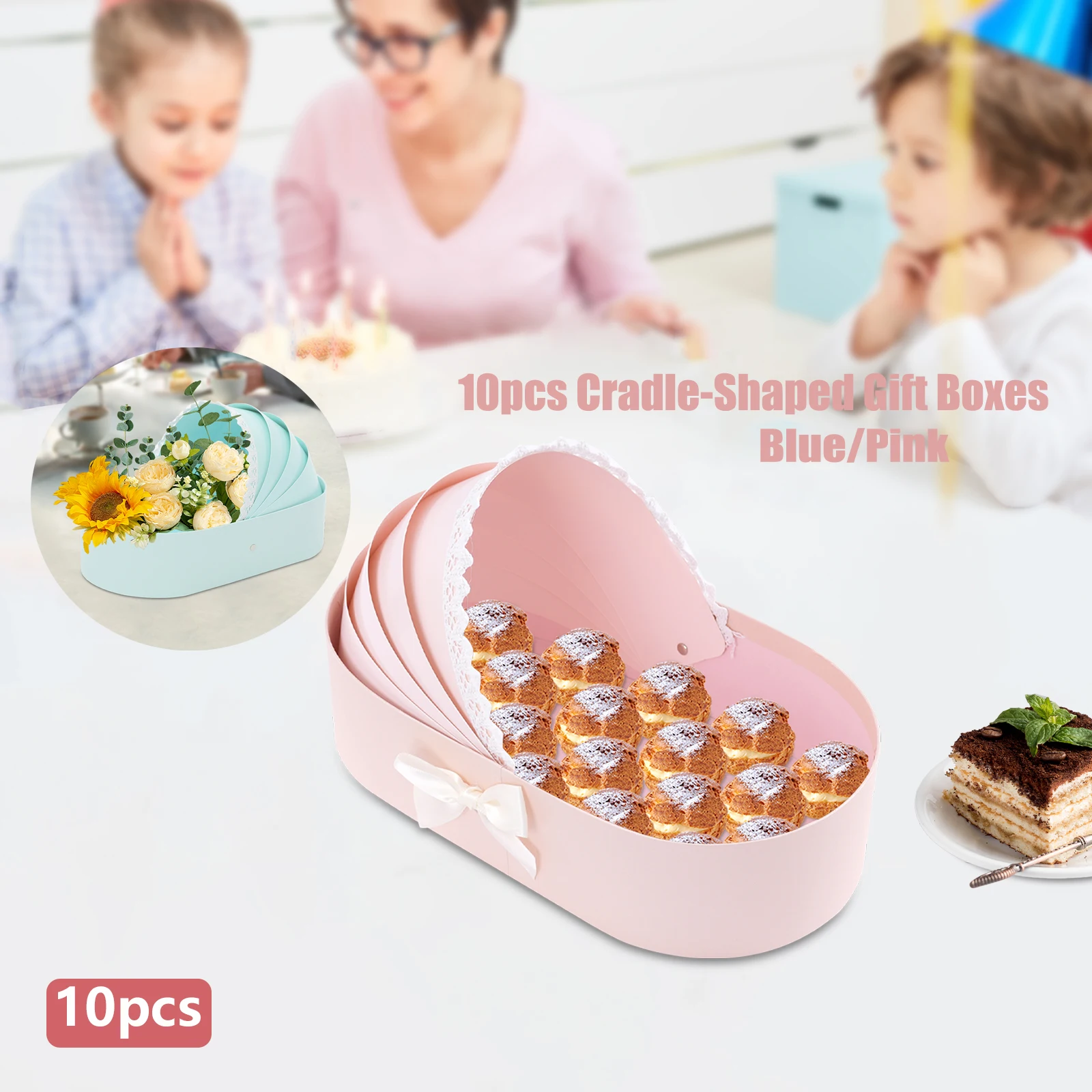 

10 шт. подарочные коробки в форме колыбели с кружевными краями - прочные картонные маленькие корзины для хранения для праздника, дня рождения, декора