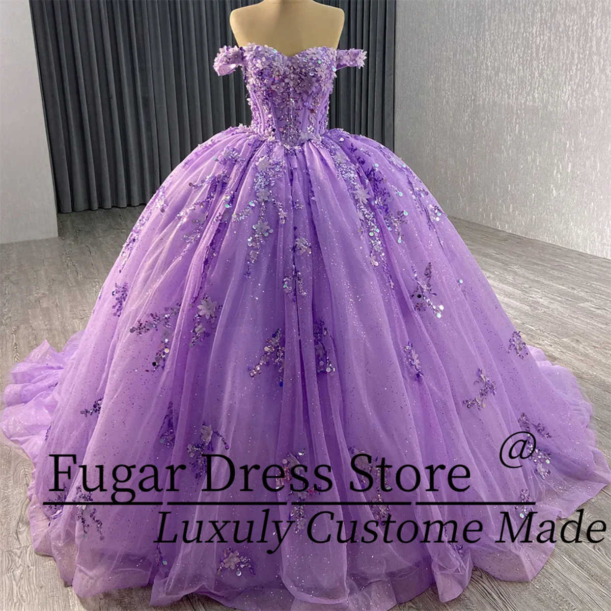 

Customized Purple Quinceanera Dresse Shiny intricate sequin bead decorations sleeveless top Ball Gowns vestidos de 15quinceañera
