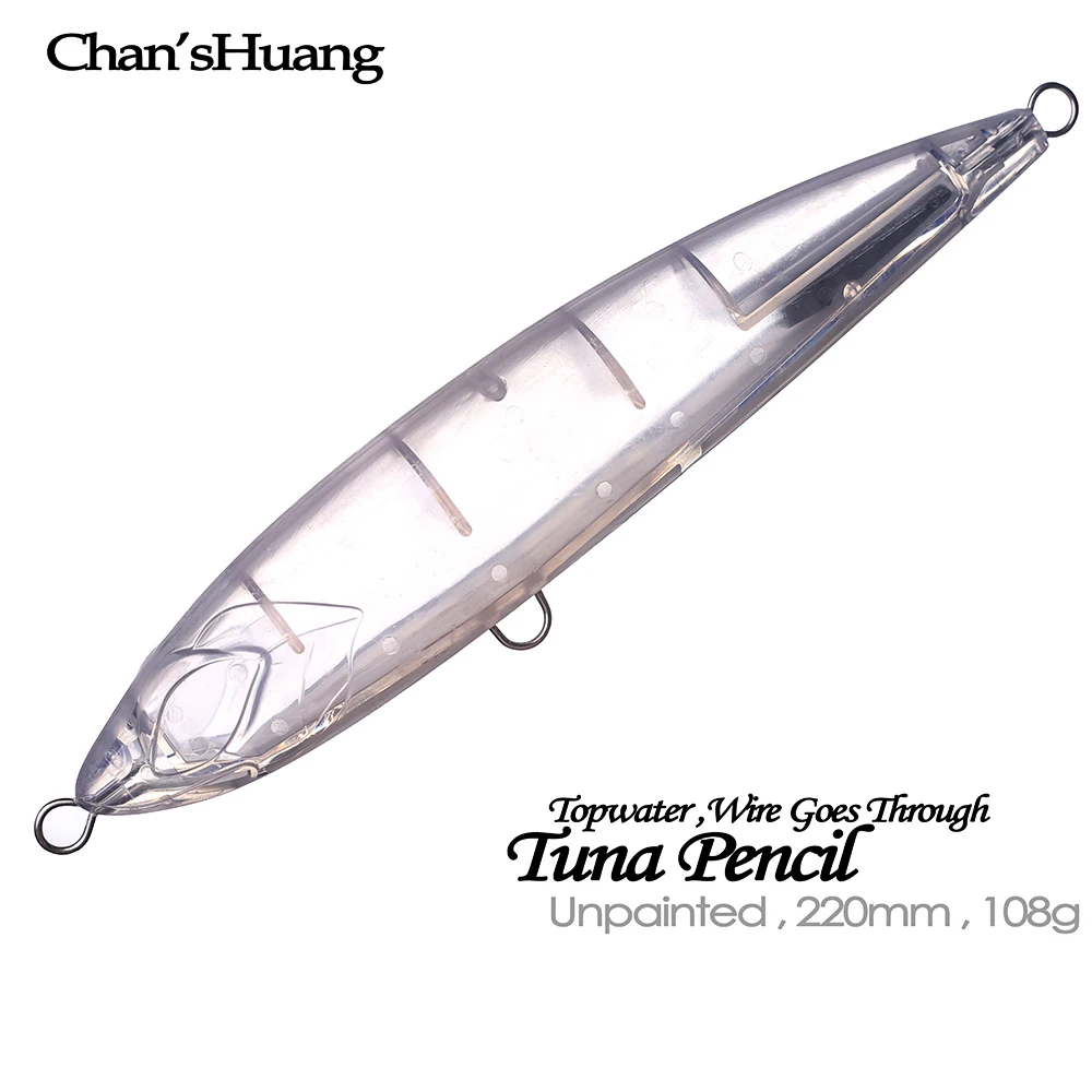 

Chan’sHuang 3PCS Unpainted Blanks Bait 22cm 108g Tuna Shape Pencil Wire goes Through DIY Handmade Artificial Fishing Lure Model