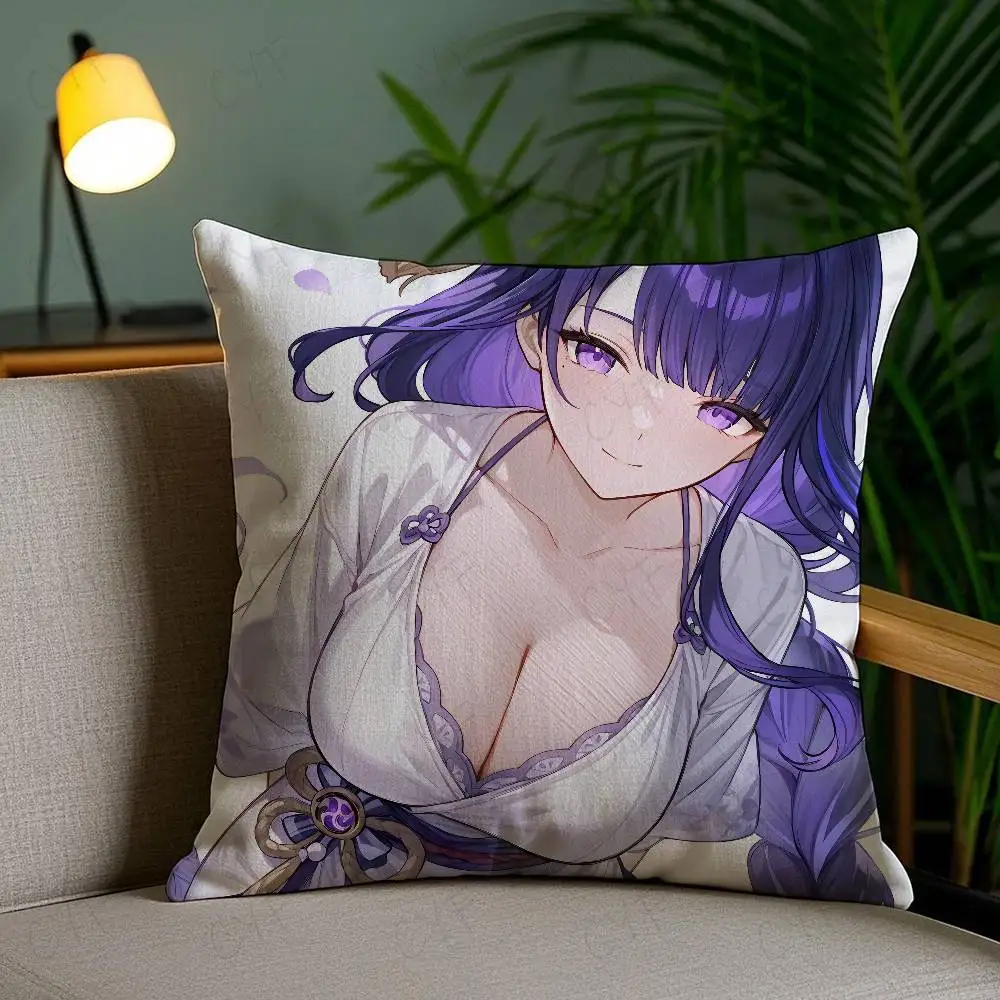 

Sexy R-Raiden Shogun Genshin Pillow Case Custom Printed Brushed Fleece Pillow, Baby Skin-Touch, Eco-Friendly Dye-Sublimation Cus