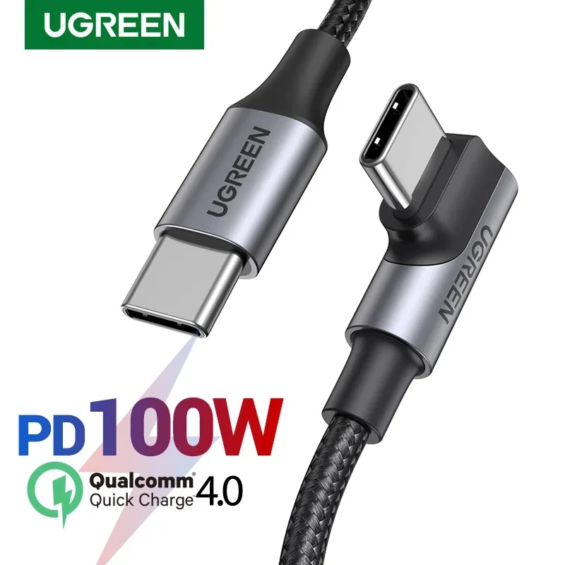 Ugreen 90 degree USB type c to type c cable 100W PD charger for Apple MacBook Samsung huawei xiaomi notebook Fast charging data