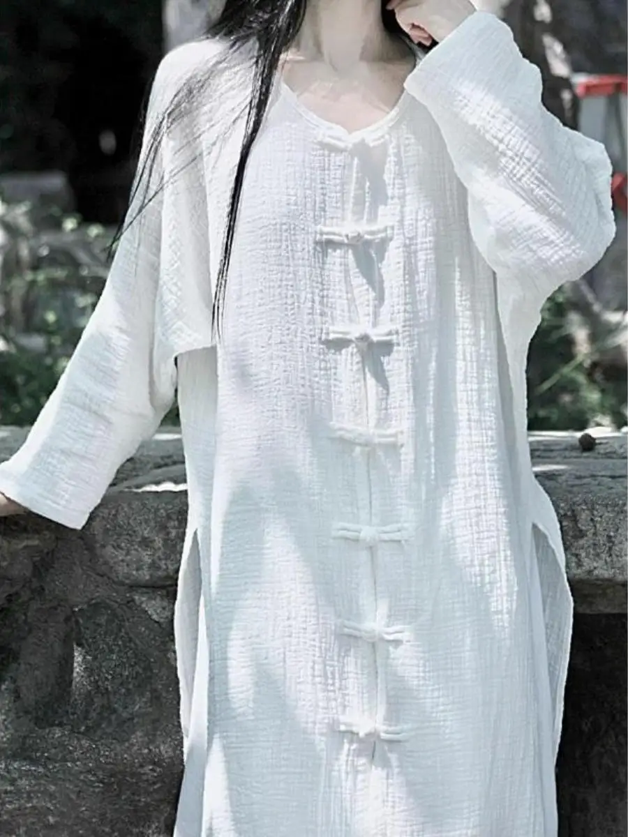 

New Chinese Zen Style Women's Sleepwear Set Casual Home Clothes Loose Comfortable Spring Autumn New Arrival Pure Color