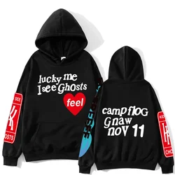 Sudadera con capucha Kanye West Lucky Me I See Ghosts para hombre y mujer, camisa deportiva Simple de moda, Sudadera con capucha con estampado de letras grandes de calle de lana de otoño