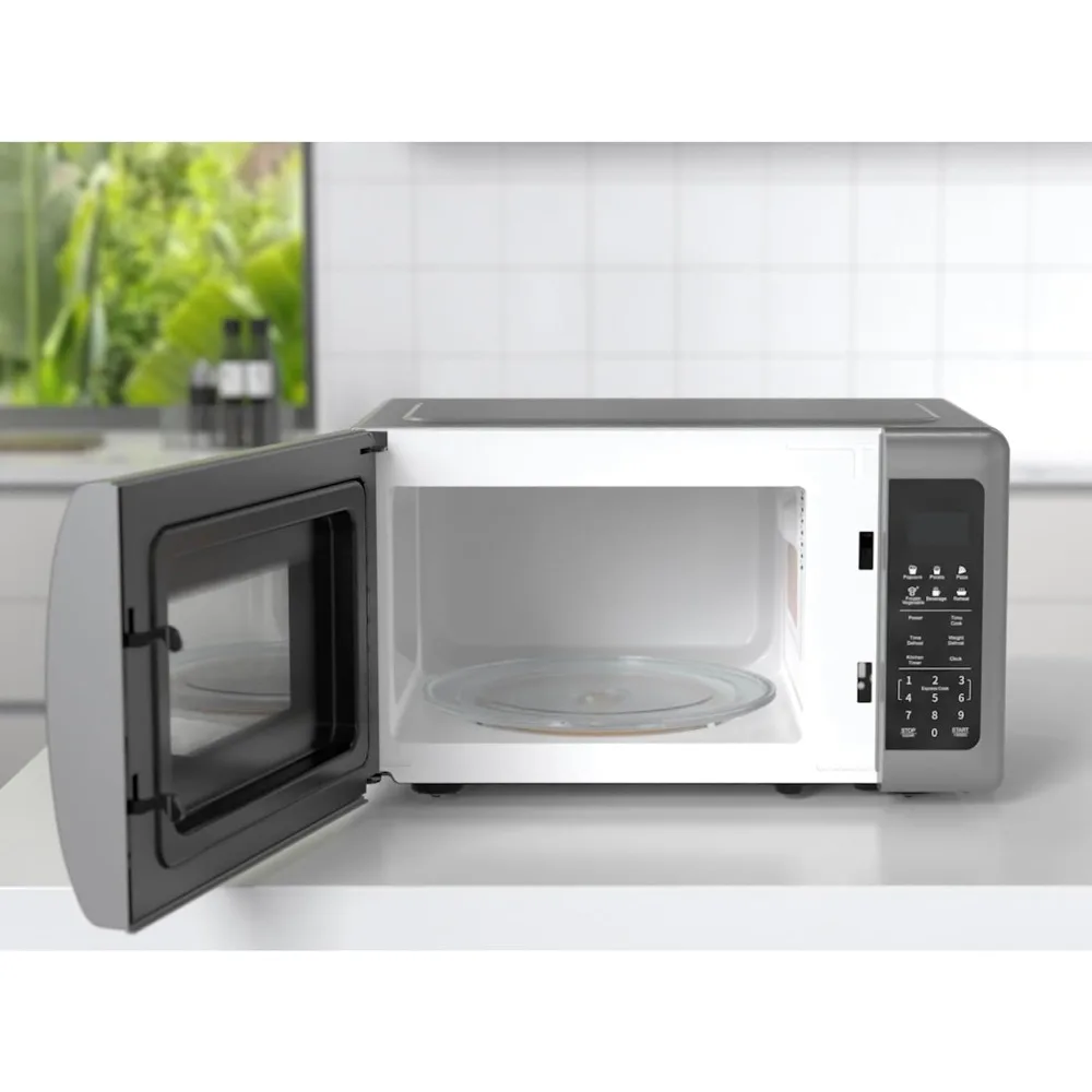 세련된 거울 마감 도어를 갖춘 소형 조리대 전자레인지 10가지 전력 레벨, 6가지 자동 메뉴, 유리 턴테이블 및 어린이 안전 장치