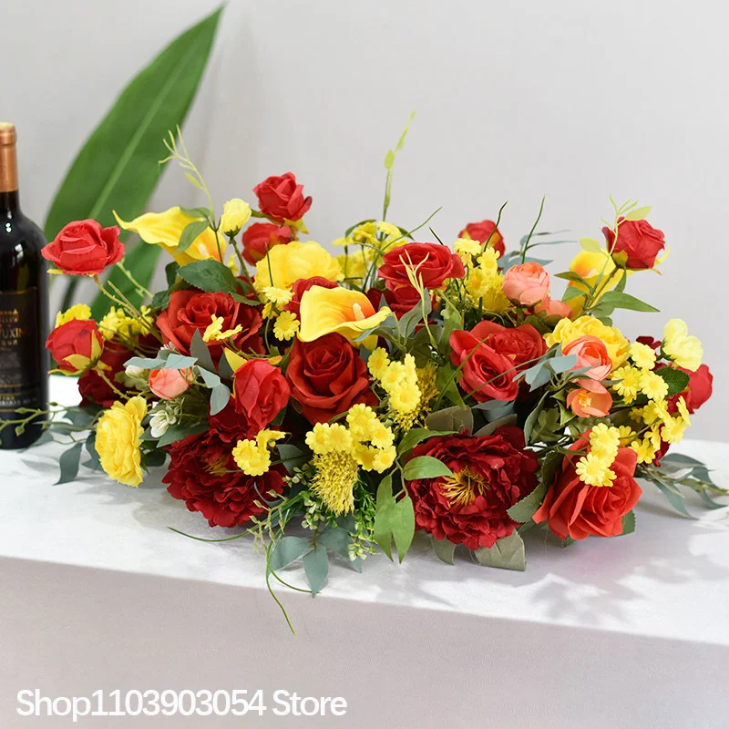 5D Rot-Gelbe Rosen-Kalla-Lilien Tischdekoration Künstliches Blumenarrangement Hochzeit Bankett Europäische Esstisch-Blumendekoration – Detail 5
