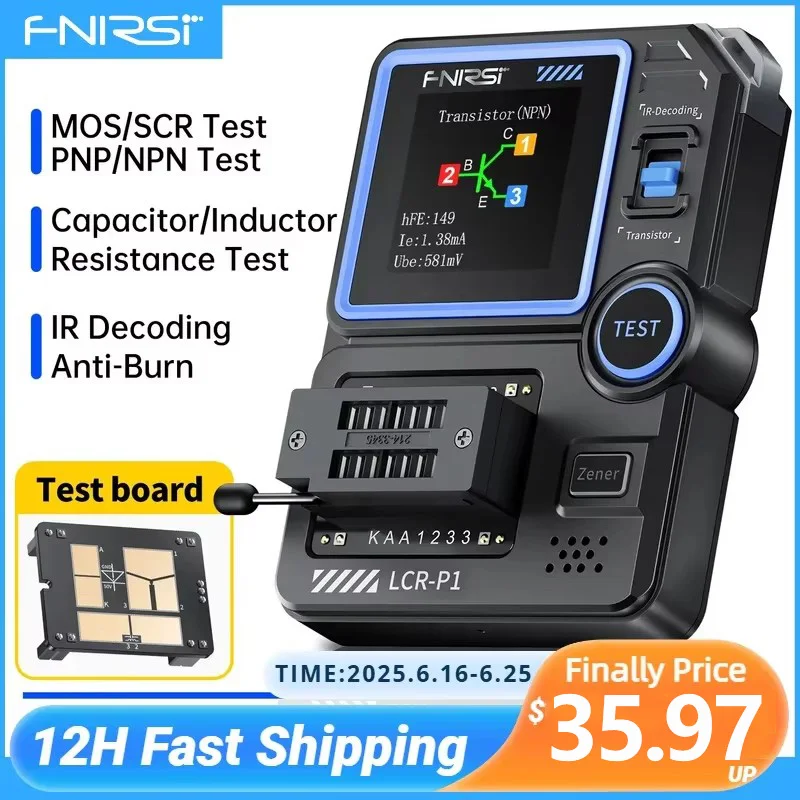 

FNIRSI LCR-P1 Тестер транзисторов Мультиметр Диод Триод Измеритель сопротивления емкости ESR MOSFET IR Многофункциональный противоожоговой