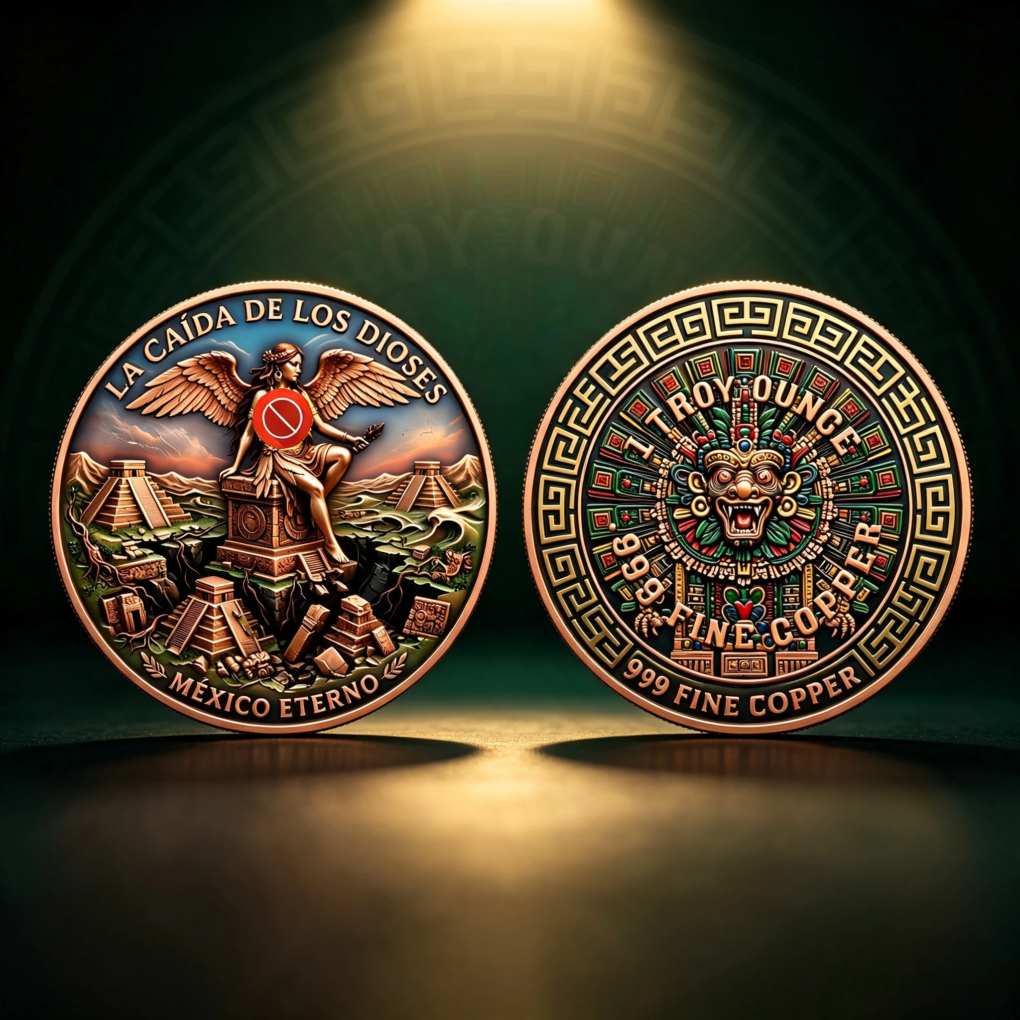 1 oz .999 Fine Copper Medal, Colorized Round Decorative Medal, Ancient Mexican Aztec Goddess Art Collectible