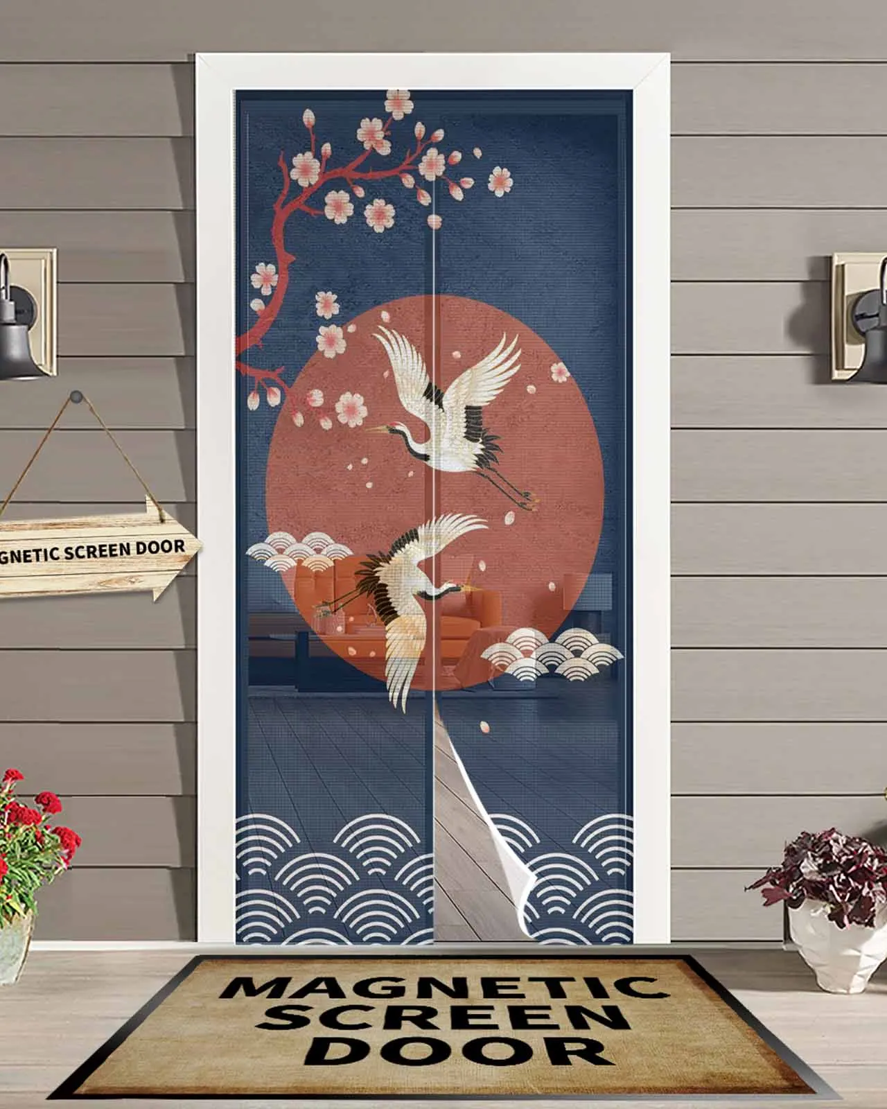 

Wave Pattern Crane Harmony Magnetic Door Curtain Living Room Bedroom Home Anti-mosquito Screen Door Curtain