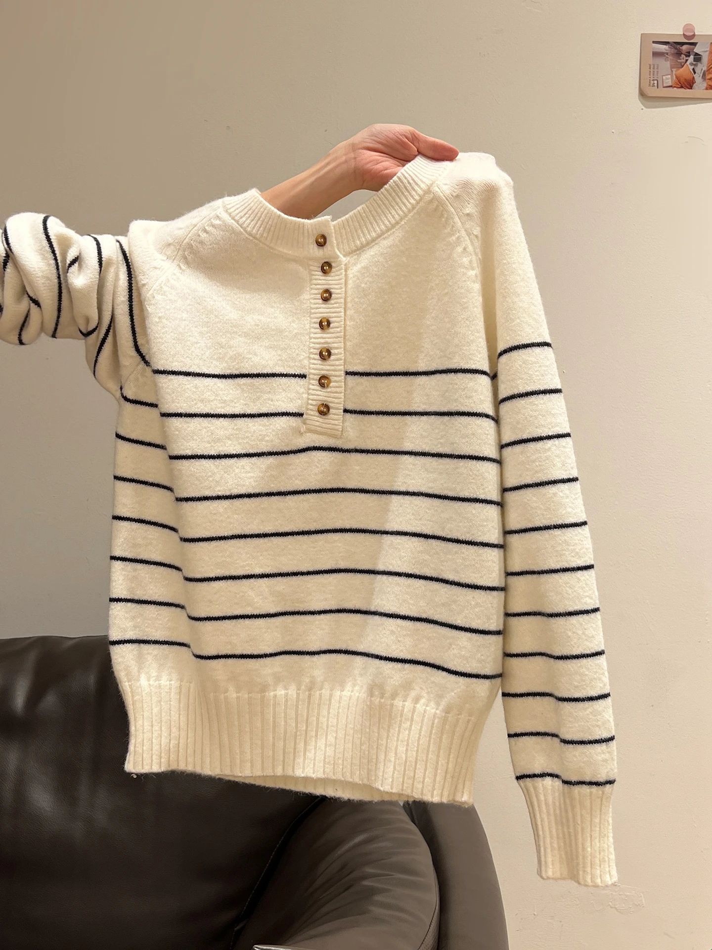 

Элегантный модный вязаный свитер, женский полосатый цветной свитер с круглым вырезом и длинными рукавами, темпераментные повседневные свободные топы