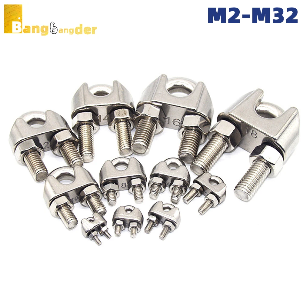 U type Clamp Wire Clips M2/3/4/5/6/8/10/12/14mm Rope Clip Cable Bolts Rigging Hardware clamps 304 Stainless Steel