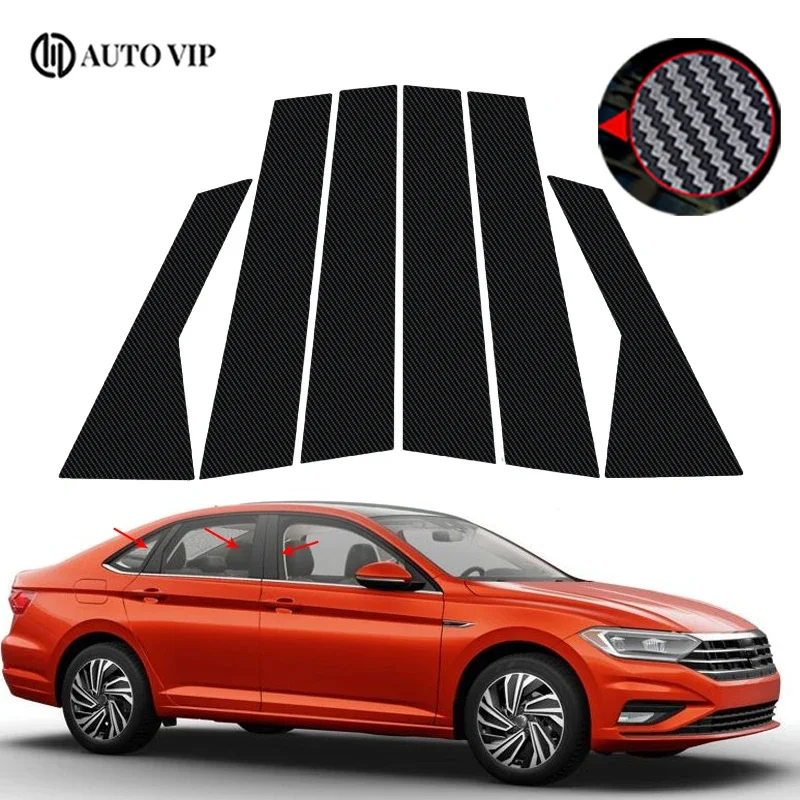 

6Pcs Car Door Window Pillar Trim Cover Stickers Glossy Black Auto Exterior Accessories for Volkswagen Jetta fibre 2019-2021