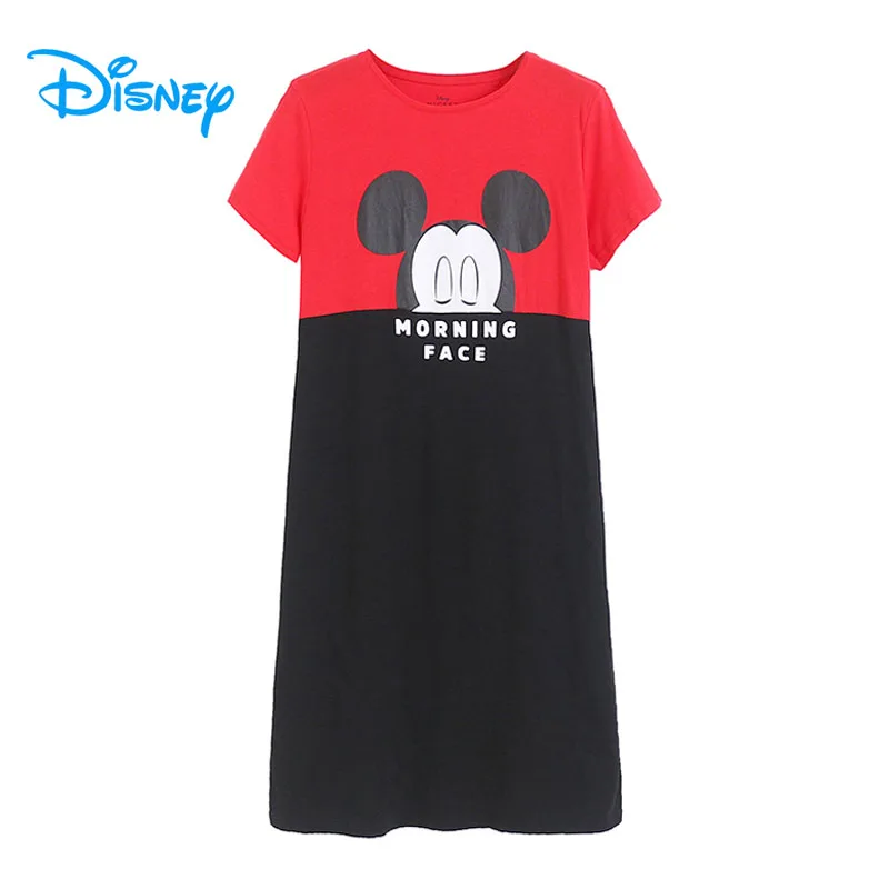 Disney Mickey Mouse Contrast Color T Shirt Dress Summer Casual Patchwork Women O Neck Short Sleeve Cartoon Shift Dresses Femme