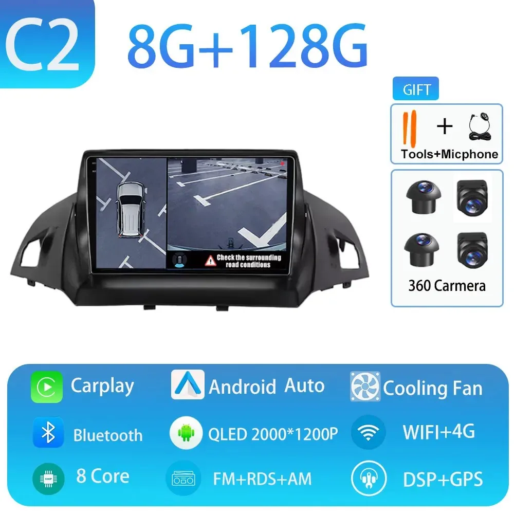 Autoradio voor Ford C-MAX Kuga 2 Escape 3 2012-2019 Carplay Autoradio Android 15 Auto GPS Auto Multimedia touchscreen 4G WIFI