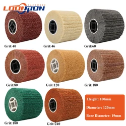 Roue à Lamelles Convertible en Nylon Non Tissé, Brosse de Tréfilage, Polissage, Tambour pour Acier Inoxydable 120x20x100mm, 1 Pièce