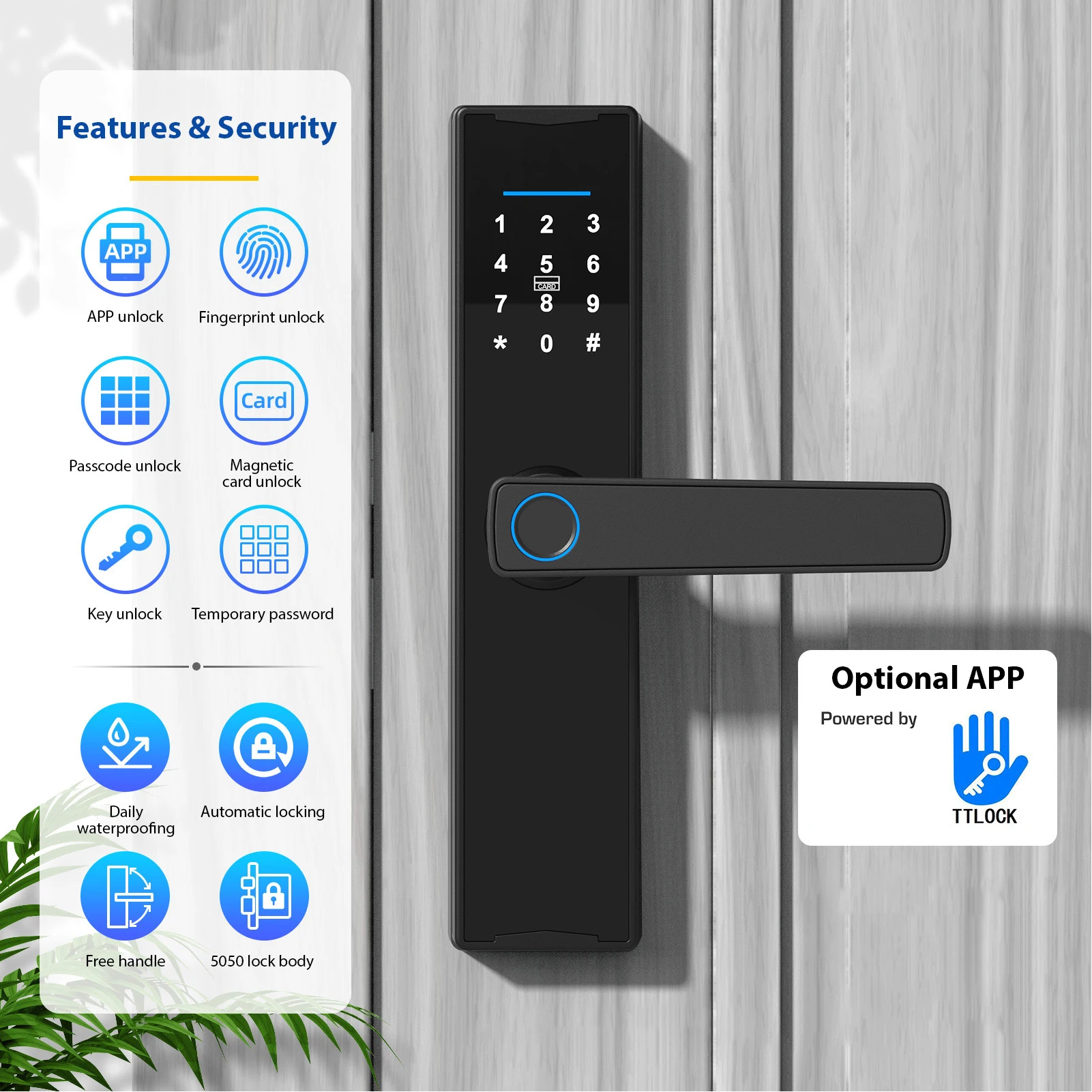 WiFi Smart Lock Keyless Entry Door Lock TY APP/Fingerprint/Password/Card/Mechanical Key 5 Unlocking Methods Touchscreen Aluminum