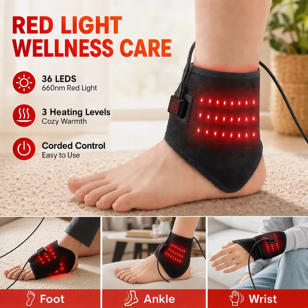 New Multifunctional 3 in 1 Red Light Wrap for Foot Ankle and Wrist, USB Electric 3-Level Heating Brace,Foot Joint Muscle Relax