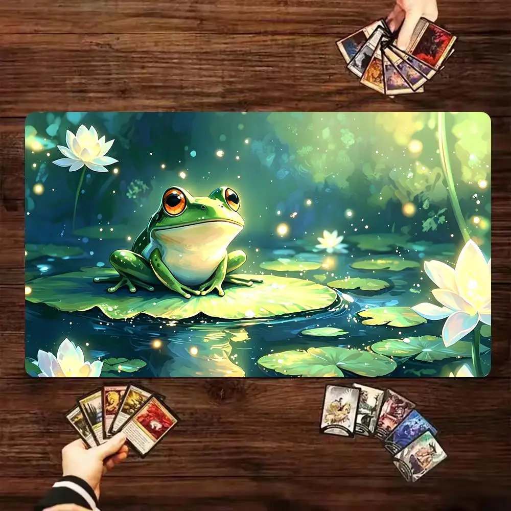 Cute Lotus Leaf Frog Design MTG Trading Card Game Playmat TCG CCG Play Mat Magic Non-Slip Durable Stitched Edge Magic Card Mats