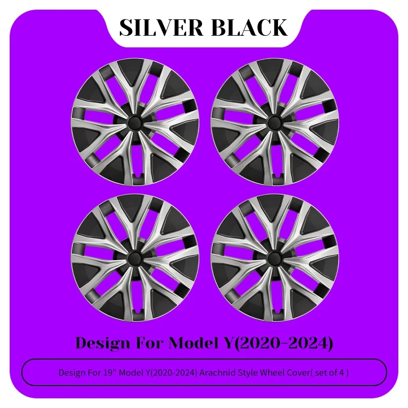 TSLLUG 4Pcs 19 Inch 38th Arachnid Style Wheel Hub Caps Fit Model Y 2020-2024 Gemini Light Wheels EV Exterior Accessories