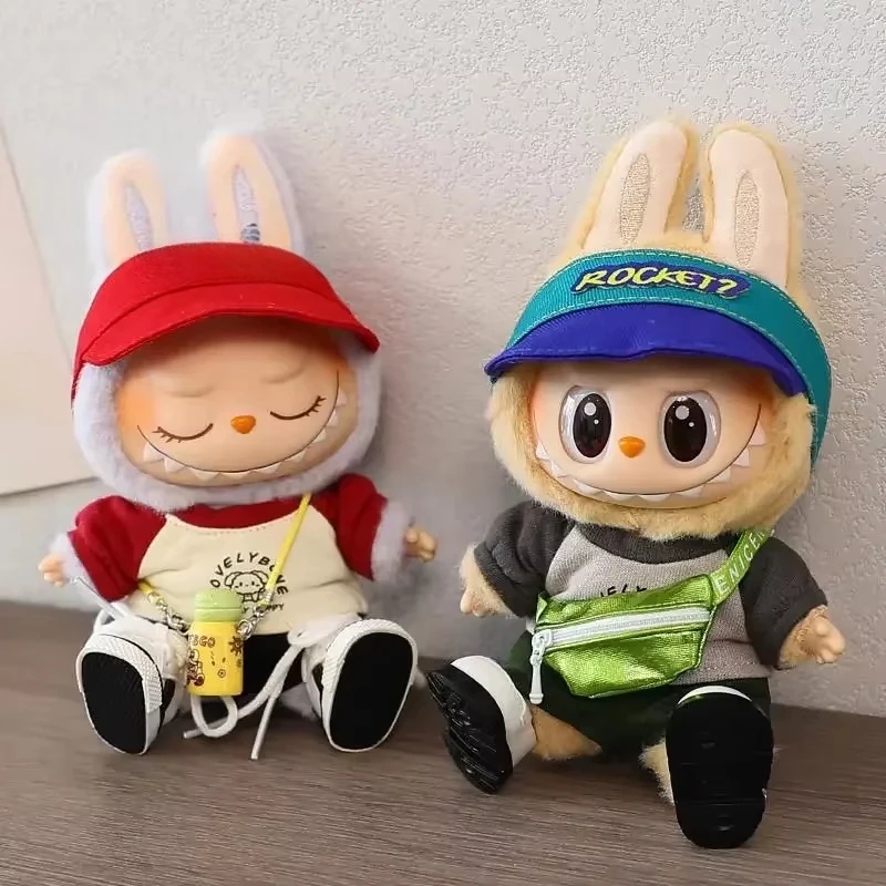 17cm Mini Plush Doll'S Clothes Outfit Accessories For Labubu Idol v1 V2 sportswear casual wear T-shirt sneakers cap Clothing