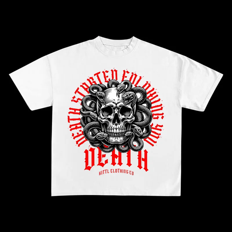 

American fashion brand skeleton cotton oversized casual short-sleeved T-shirt round neck half-sleeved top y2k tops T-shirt