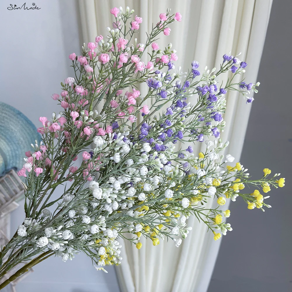 SunMade 3-Fork Babysbreath Branch Plastic Artificial Flowers Home Wedding Decoration Hotel Decor Flores Artificales Purple Flore