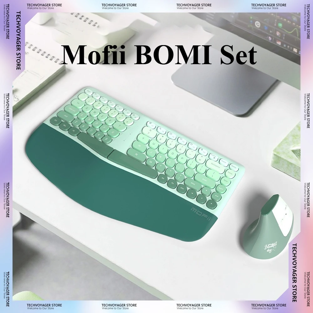 

Mofii BOMI клавиатура и мышь, 84 клавиши, цветная градиентная пишущая машинка, эргономичная разделенная беспроводная клавиатура для ноутбука/настольного компьютера, офисные подарки