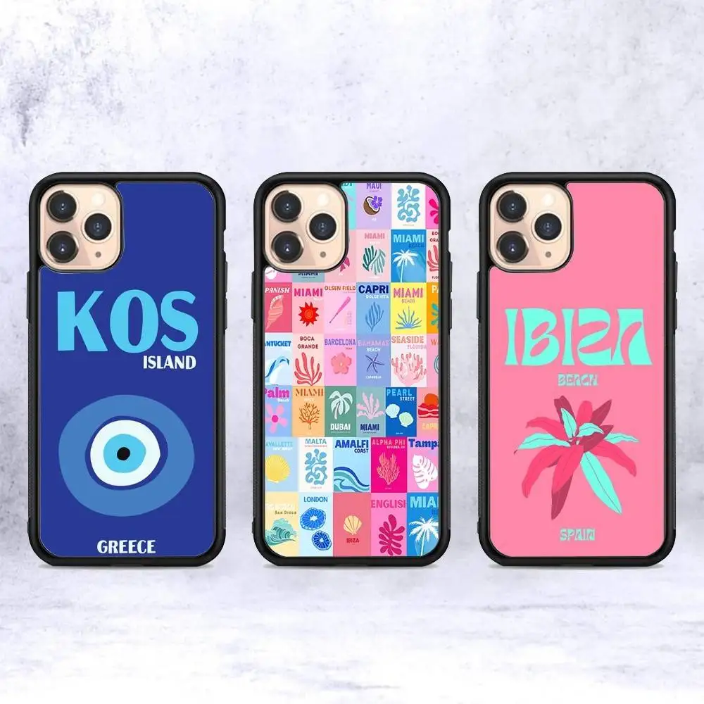

Bali Ibiza Capri Bondi Palm Phone Case For Iphone 11 12 13 14 15 Pro Max 17 16 Plus Hard PC+TPU Back Cover