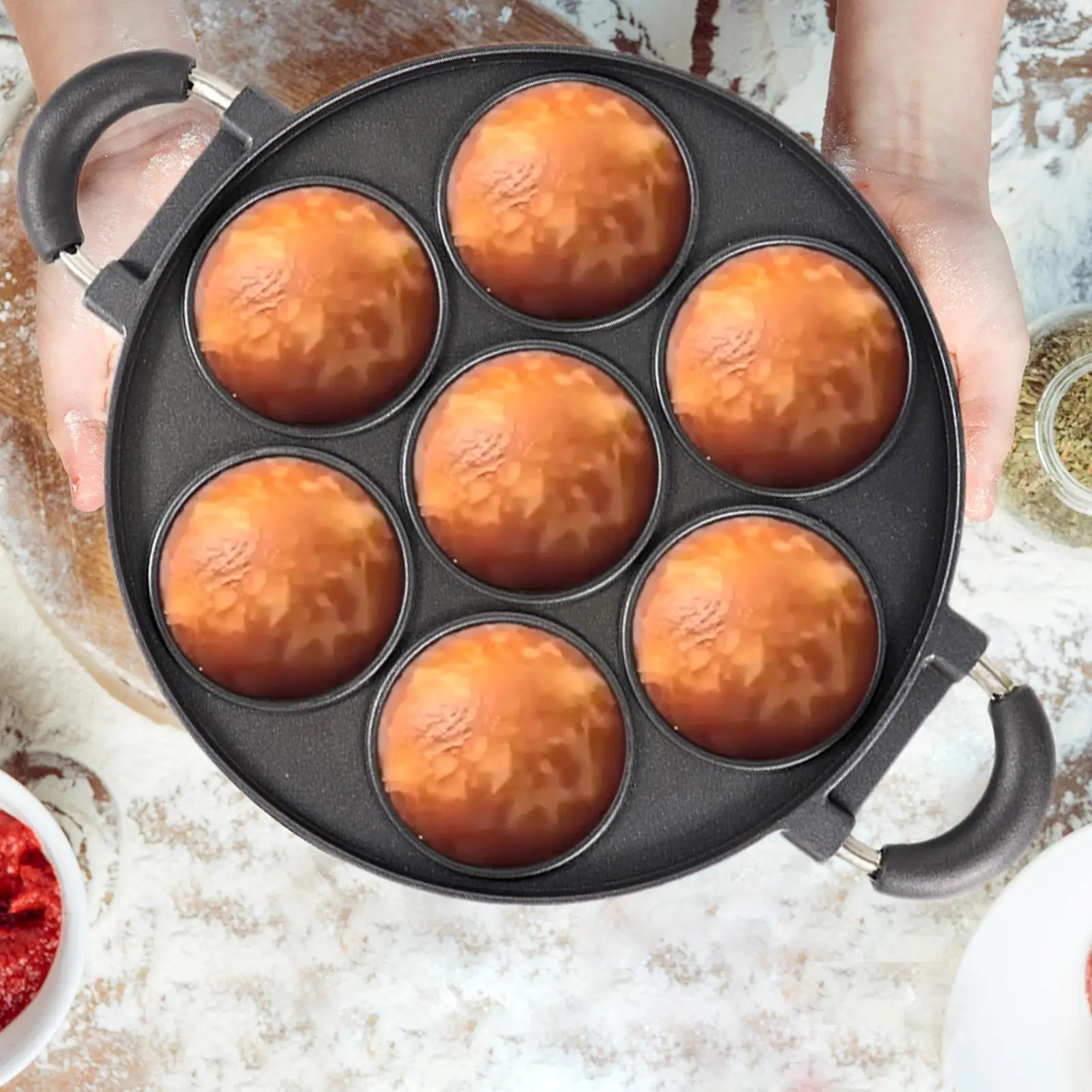 7 Holes Cast Iron Biscuits Pan Round Muffin Pan Kitchen Non Stick Baking Tool For Scones Cornbread Muffins Cup Cakes