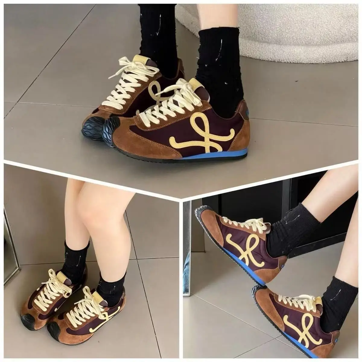 

New Vintage Couple Sneakers Leather Men's Running Shoes Non-slip Comfortable Men's Walking Shoes