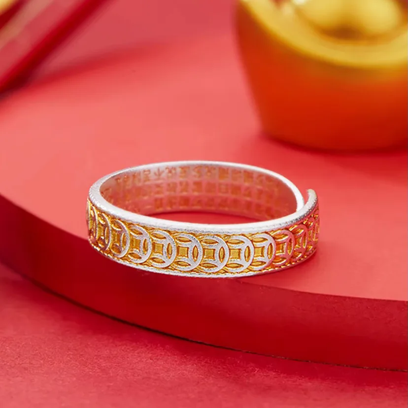 New Luxury Heart Sutra Coin Ring Women's Elegant Open Bangle Wealth Attraction Chinese Style Jewelry