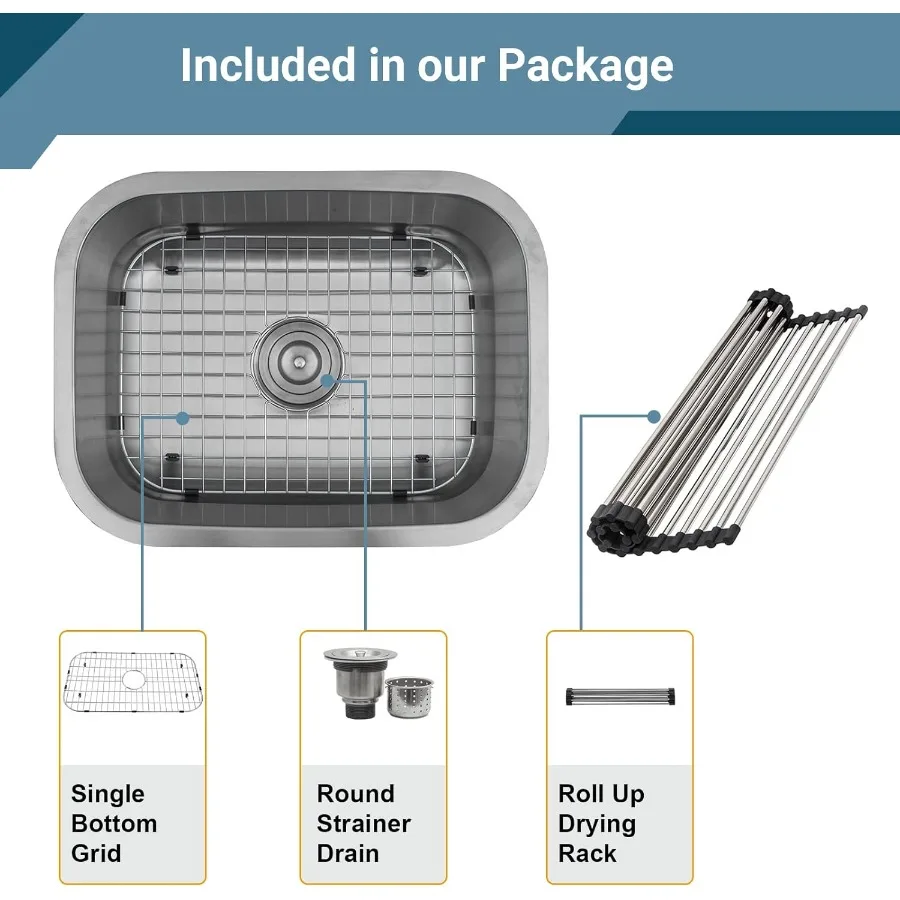 حوض مطبخ ذو وعاء واحد مقاس 23 بوصة مع استنزاف دائري لتجديد المطبخ الحديث - متين مقاس 18 من الفولاذ المقاوم للصدأ C