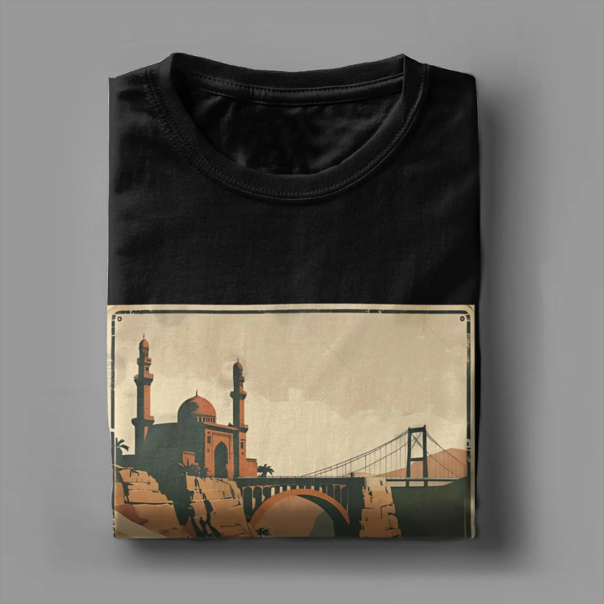 قسطنطين الجزائر جسر ومسجد تي شيرت القطن الخالص خمر تي شيرت جولة الرقبة الجزائرية تي شيرت الملابس حجم كبير #4