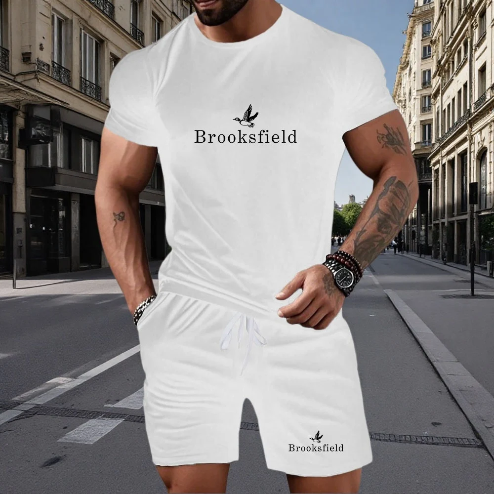 

Two piece men's pajamas for spring summer autumn winter short sleeved shorts fashionable letter pattern home suit set