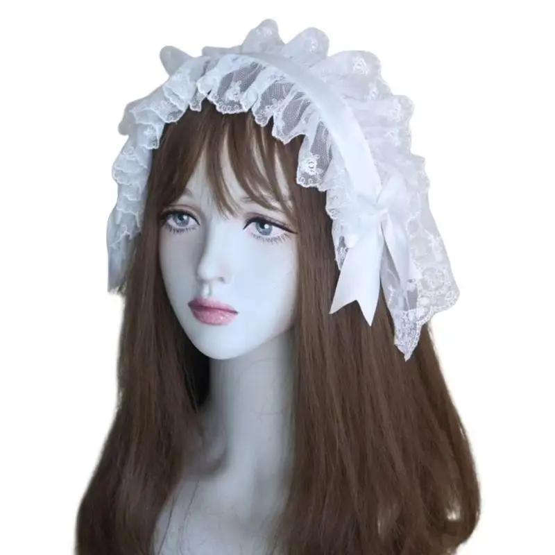 39BD 소녀 베일 주름 레이스 헤드 밴드 하위 문화 베일 리본 플 란킹 헤드웨어