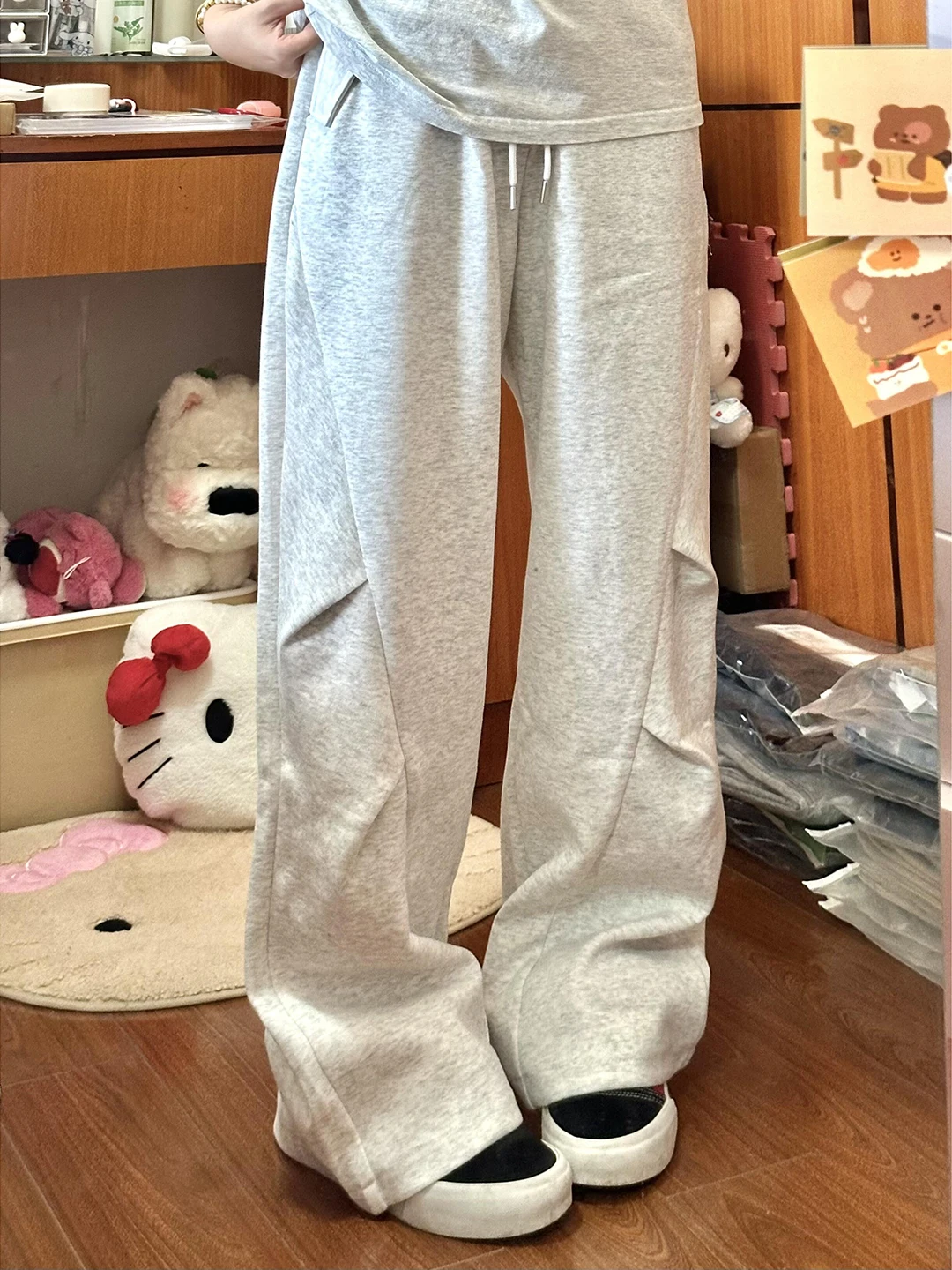 

Light ey Casual Trousers Men's Autumn Lazy Sle Pleated Sports Pants Cleanfit Straight Leg Low Elastici Regular Thin