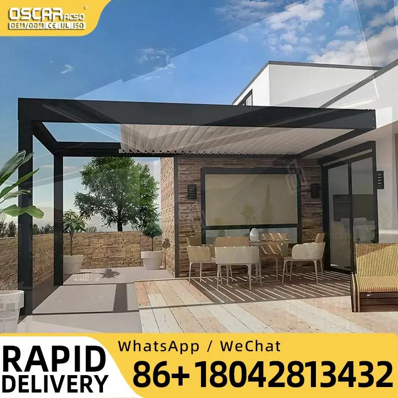 Outdoor Waterproof Electric Shutter Gate Design 12x16 Aluminum Modular Pergola With Sitting Area for Garden Backyard Patio Louve