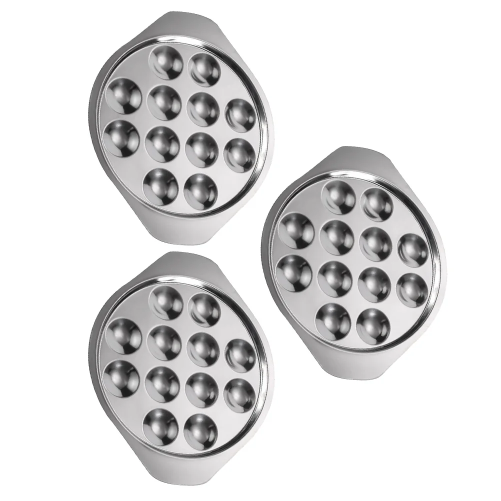 

3 Pcs Stainless Steel Snail Pan Dinner Tray Oyster Serving Escargot Plate Tray Compartments Snail Dish Seafood Kitchen Bar Tools
