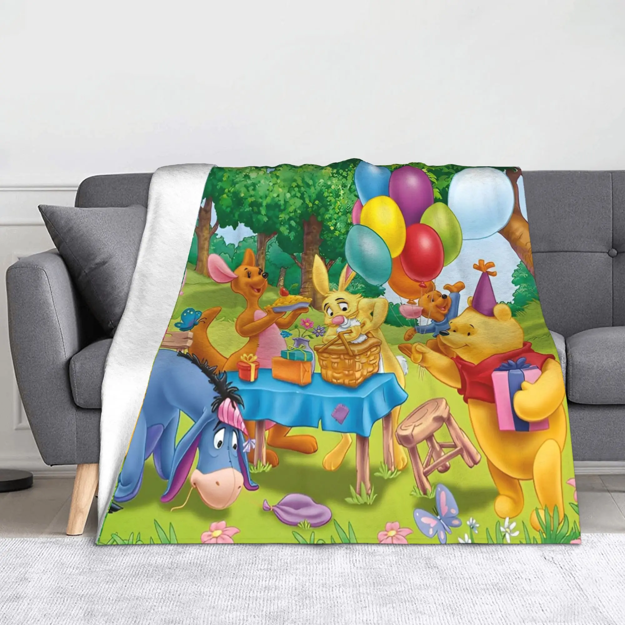 

Happy Birthday Flannel Throw Blankets Winnie The Pooh Blankets for Sofa Bedroom Super Warm Bedding Throws