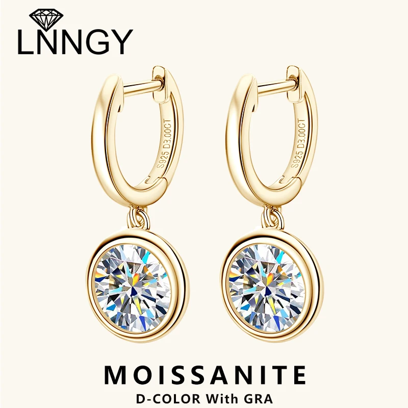 Lnngy 1ct-3ct Moissanite Drop Earring For Women Girls Brinco Prata 925 Sterling Silver Pendant Earrings Fashion Jewelry Gift