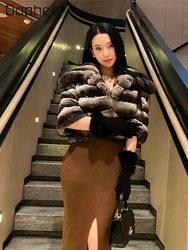 Luxury Black and Gray Short Fur Coat Female 2023 Fall Winter New Korean Style Fashion Lapel 3/4 Sleeve Faux Fur Coat Women