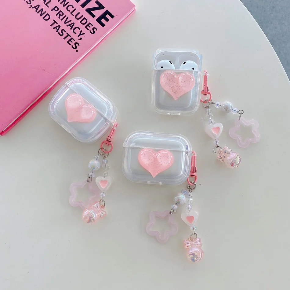 SFor AirPods Pro 2 3 حافظة فاخرة شفافة لطيفة مع سلسلة من السيليكون لحماية سماعات الأذن airpods2 غطاء هاتف airpod3