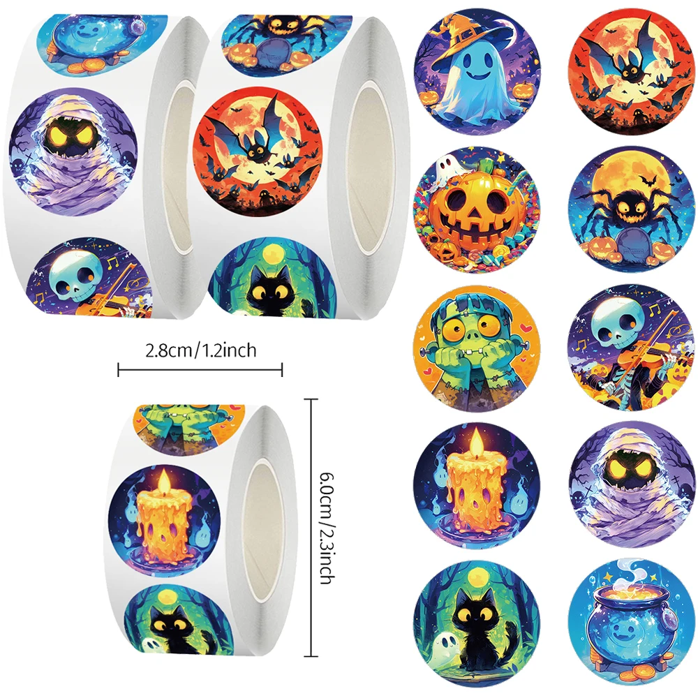 

500pcs/roll Funny Cartoon Halloween Reward Stickers Sealing Decals Water Bottle Scrapbook Phone Cute Sticker for Kids Toy Gift