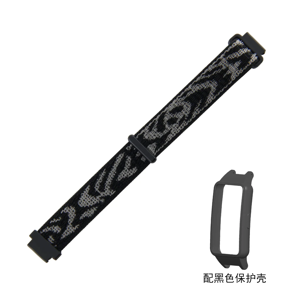 لـ Honor Band 7/6 Huawei Band 7/6/6Pro حزام ساعة بحلقة وحافظة ناعمة سريعة الإصدار من النايلون الرياضي الساعات الذكية